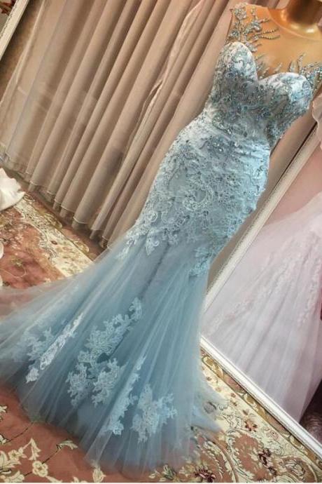 Sexy O-neck Blue Lace Mermaid Prom Dress Off Shoulder Wedding Party Gowns ,mermaid Evening Gowns ,formal Prom Dress