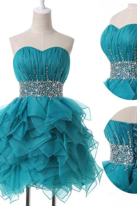 Shiny Beaded Sweet 16 Short Prom Dress, Off Shoulder Blue Homecoming Dress Short , Sexy Skirts Tiers Party Gowns .