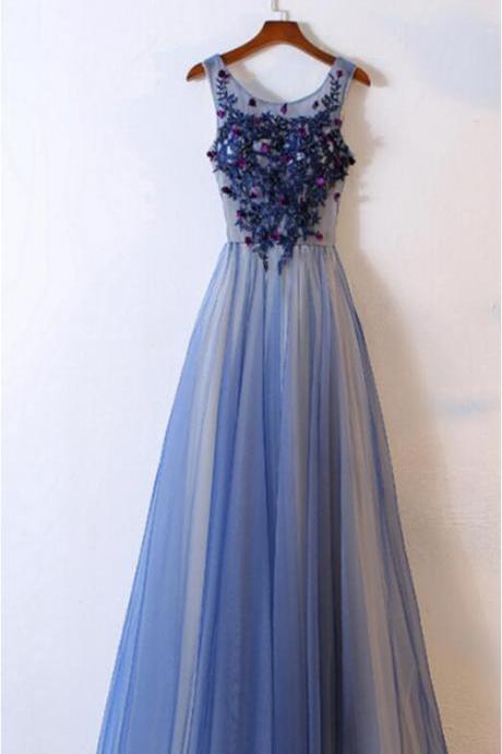 Sexy A Line Blue Long Prom Dress Off Shoulder Women Party Gowns , Elegant Formal Party Gowns