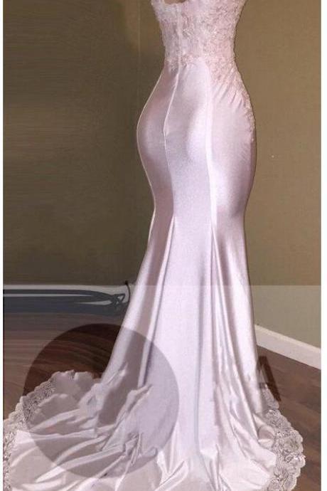 White Lace Prom Dress Mermaid Backless Sexy Formal Evening Dress Women Party Gowns ,plus Size Qppliqued Evening Gowns