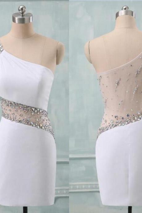 Sparkly Beaded Crystal Sheath Prom Dress Knee-length Women Homecoming Dress Short Cocktail Dress