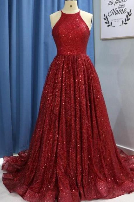 Red Sequin Formal Evening Dress Yousef Aljasmi Arabic Halter Long Prom Dress A Line Women Pageant Gowns