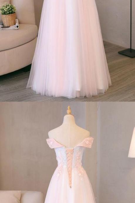 A Line Light Pink Tulle Formal Evening Dress Custom Made Long Prom Dress, Prom Gowns