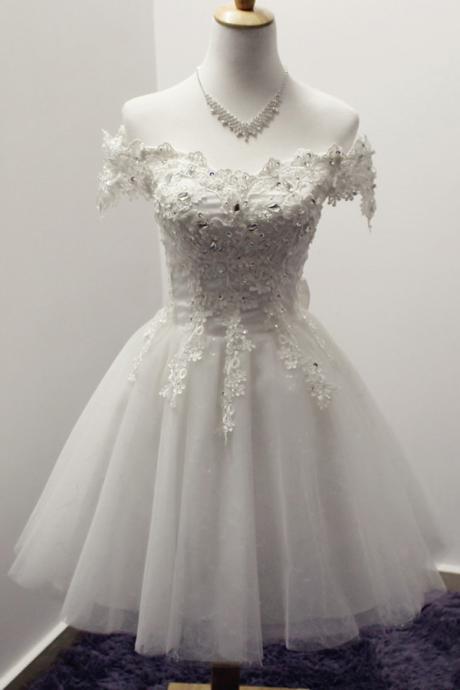 Vintage Ball Gown White Tulle Lace Homecoming Dress Fashion Short Prom Party Gowns Lace Up Cocktail Dress 