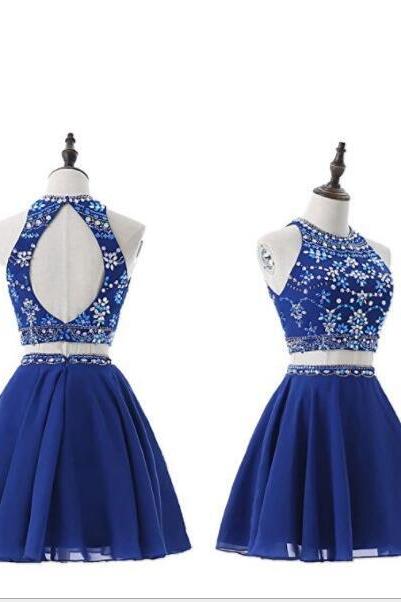 Shiny Royal Blue Beaded Crystal Short Homecoming Dress Ball Gown Cocktail Party Gowns ,sexy Mini Party Gowns