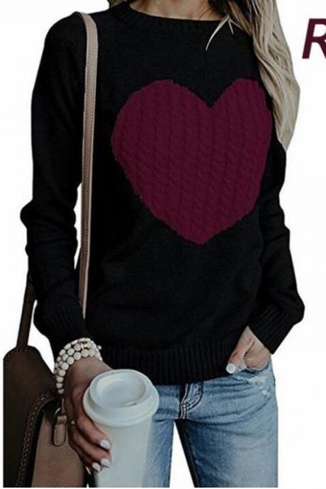 Y Women Winter Autumn Sweather With Print Heart Long Sleeve Sweater ,loose Pullover Knit Sweater