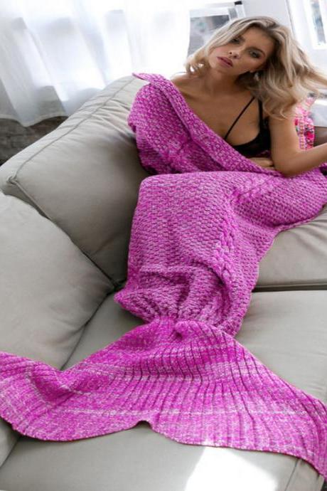 Beauty Purple Knitted Mermaid Blanket, Female Warm Blanket, Girls Gifts For Christms 