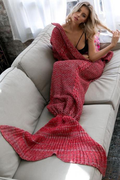 Beauty RED Knitted Mermaid Blanket, Female Warm Blanket, Girls Gifts For Christms 