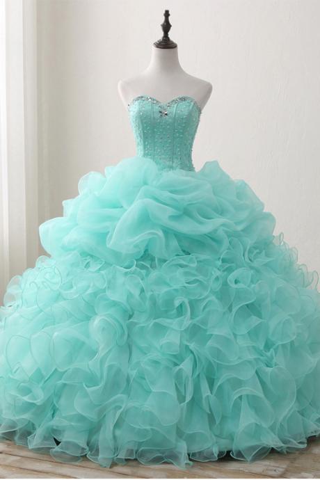 Sweet 16 Quinceanera Dress, Sexy Green Organza Ball Gown Quinceanera Dess, Vintage Beaded Women Prom Party Gowns