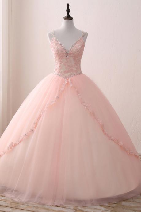 Sexy V-neck Ball Gown Prom Dress For 15 Years, Lace Appliqued Puffly Ball Gown Quinceanera Dresses.women Party Gowns For Wedidng