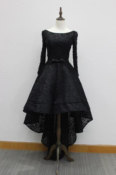 Vintage Black Lace High Low Prom Dresses A Line Beaded Homecoming Dress A Line Prom Gowns Plus Size Wedding Party Gowns 