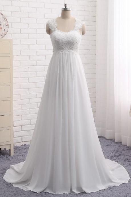 Elegant White Chiffon Beach CustoM Made Wedding Dress A Line IIIous Women Bohemian Wedding Gowns Lace up Cheap 