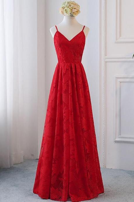 A Line Red Lace Off The Shoulder Prom Dress, Sexy Formal Evening Party Dress, Women Pageant Dress