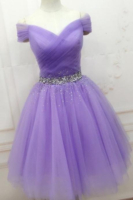 Sexy Lavender Tulle Short Homecoming Dress, A Line Short Cocktail Party Gowns ,sweet 16 Prom Gowns