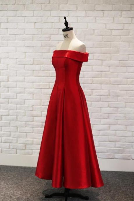 Off Shoulder Red Satin Long Prom Dress Cheap Women Prom Gowns A Line Girls Party Gowns 