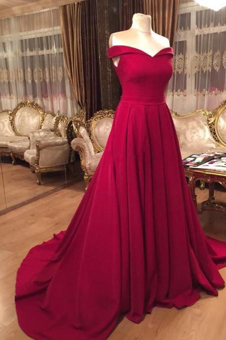Off Shoulder Long Prom Dress Red Satin Formal Women Dressplus Size Long Prom Gowns