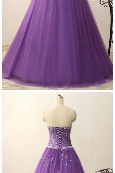Charming Sweet Crystal Prom Dress, Sexy Ball Gown Purple Tulle Quinceanera Dresses, Wedding Quinceanera Gowns Pricess