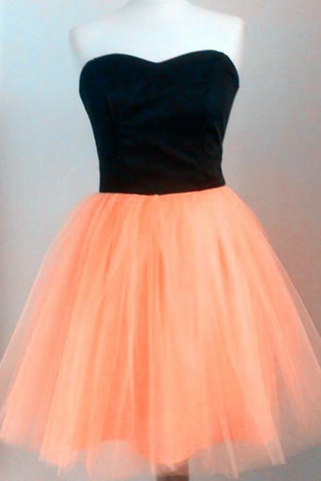 Cheap Orange Tulle Short Homecoming Dress, Sexy A Line Homecoming Dress Mini , Women Cocktail Dress 