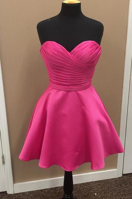 Off Shoulder Fuchsia Satin Short Prom Dress,Sexy Homecoming Dress A Line ,Short Cocktail Party Gowns 