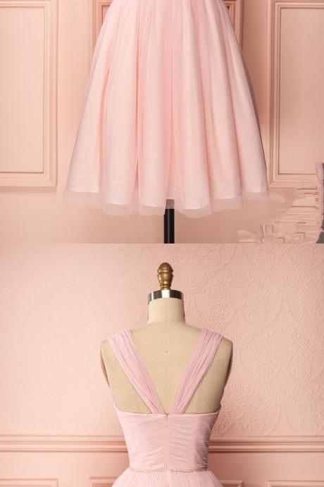 Light Pink Ruched Short Homecoming Dress, Short Prom Dress, Custom Made Cocktail Party Gowns Mini