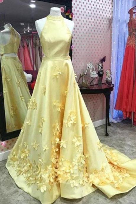 Yellow Satin Long Prom Dress Elegant A Line Women Party Gowns , Plus Size Formal Evening Party Gowns