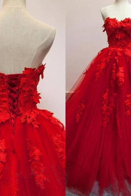 Red Tulle Pricess Wedding Dress, Custom Made Sweet Ball Gown Wedding Dresses,Women Bridal Gowns 
