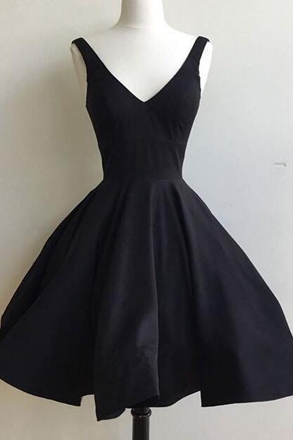 Black ball Gown Short Prom Dress. V-Neck Mini Homecoming Dress, Simple Women Party Gowns Mini 