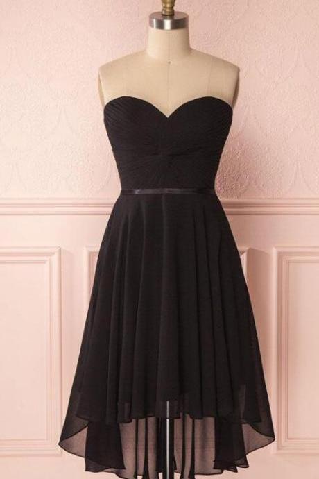 Black Chiffon Ruched High Low Prom Dress Fashion Women Party Gowns ,custom Made A Line Homecoming Party Gowns