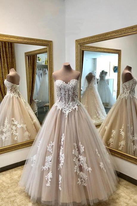 Fashion Light Champagne Tulle China Wedding Dress Plus Size Lace Pricess Wedding Gowns Pricess Women Bridal Gowns 