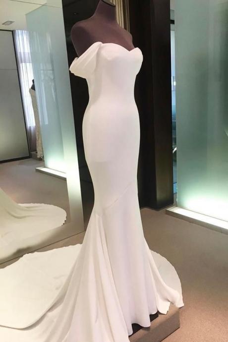 Elegant White Satin Mermaid Prom Dress, Long Prom Gowns , Formal Evening Dress, White Long Bridesmaid Dress