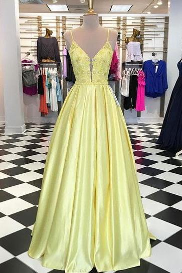 Plus Size Yellow Satin Long Prom Dress A Line Women Evening Dresses Custom Made Prom Party Gowns 