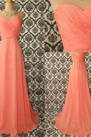 A Line Sweet Coral Ruffle Long Prom Dress ,custom Made Long Prom Gowns ,formal Evening Dress, Maid Of Honor Gowns