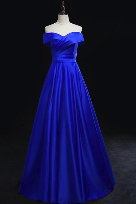 Fashion Royal Blue Satin Prom Dress Off The Shoulder Women Party Gowns 2019 Custom Made Long Evening Dress ,a Line Prom Dress