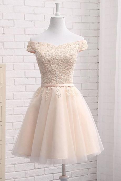 Fashion Short Bridesmaid Dress A Line Lace Prom Party Gowns Custom Made Women Dress 