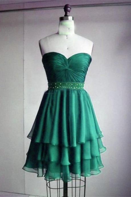 Green Chiffon Beaded Ruffle Short Bridesmaid Dress A Line Mini Party Gowns Custom Made Women Party Gowns