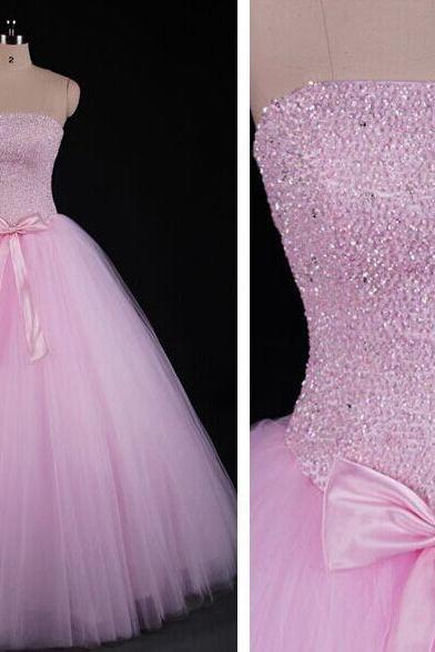 Luxury Beaded Crystal Sweet Prom Dress A Line Women Prom Party Gowns Custom Made Quinceanera Dresses ,pink Long Prom Gowns