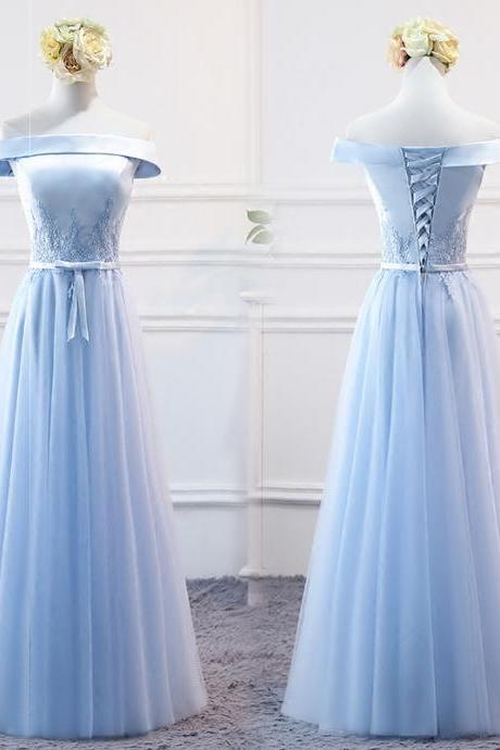 Women Party Dress Light Blue Tulle Long Prom Dress A Line Evening Party Gowns
