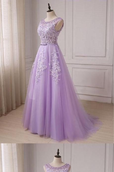 A Line Sexy Lavender Tulle Lace Evening Dress 2019 Custom Made Long Prom Party Gowns , Women Party Dress
