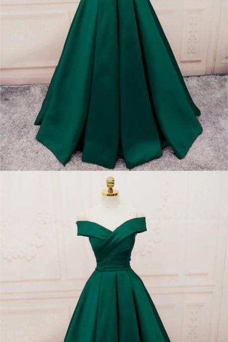 Green Satin Long Prom Dress A Line Women Party Gowns ,wedding Guest Dress, Formal Evening Dress Custom Made