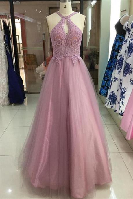 A Line Halter Lace Prom Dress 2019, Strapless Prom Gowns ,long Prom Gowns ,custom Made Formal Evening Dress