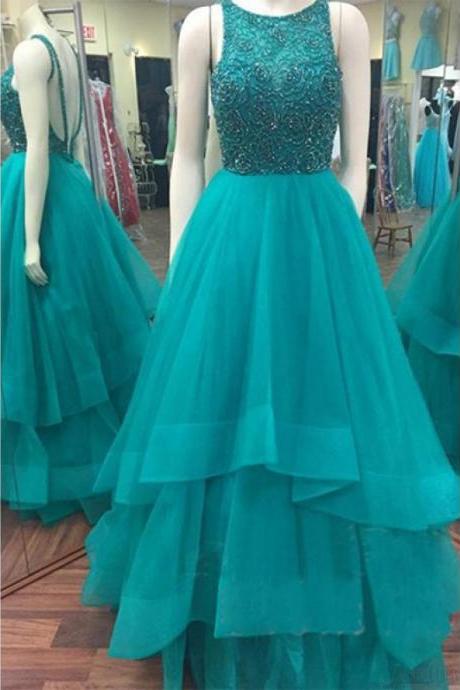 Luxury Beaded Corset Long Tulle Prom Dress A Line Prom Party Gowns Off Shoulder Evening Dress, Sexy Evening Gowns , Prom Dress