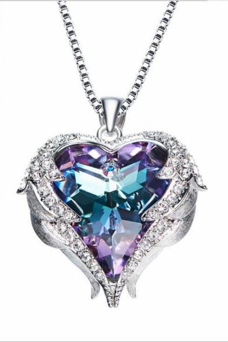 Crystals From Swarovski Necklaces Fashion Jewelry For Women Pendant 2018 Rhinestone Heart Of Angel Christmas Gifts,beauty Purple Necklace