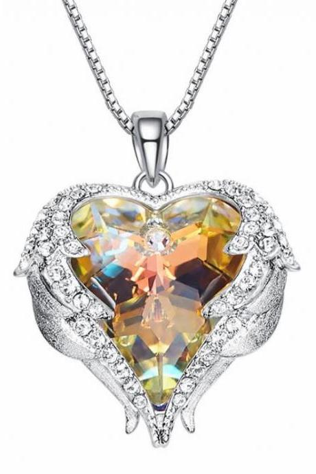 Crystals from Swarovski Necklaces Fashion Jewelry For Women Pendant 2018 Rhinestone Heart Of Angel Christmas Gifts,Beauty Gold Necklace 