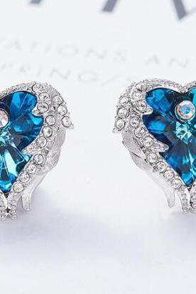 Crystals from Swarovski S925 Sterling Silver Jewelry Stud Earrings Women Earring Heart Austrian Rhinestone Elegant Fashion