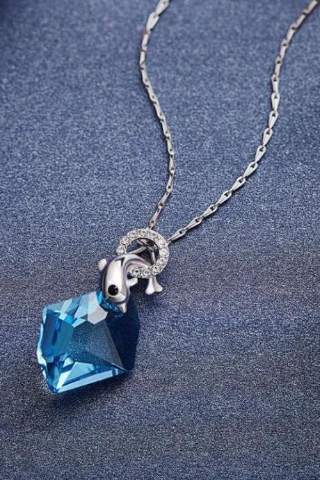 Women Necklace Crystals from Swarovski Beads Pendants Necklaces Round Jewelry Elegant Fashion Blue Bijous Sexy Female S 925 