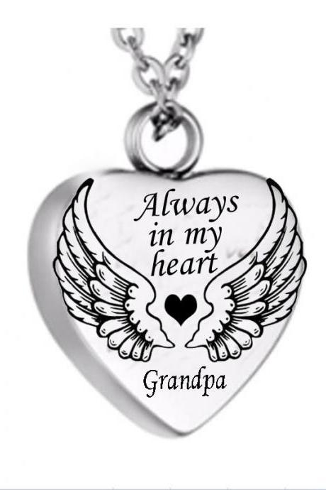 Cremation Jewelry Waterproof Always In My Heart " For Grandpa Heart Urn Pendant Memorial Ash Keepsake Necklace Bone Box