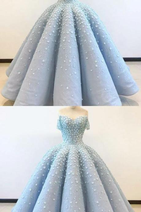 Elegant Light Blue Satin Ball Gown Prom Dress With Flowers, Sexy Sweet 16 Prom Gowns , Sexy Pricess Quinceanera Dress, Ball Gown Quinceanera