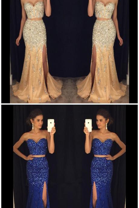 Luxury Two Pieces Crystal Beaded Mermaid Prom Dress, Sweet 16 Prom Gowns , Fashion Women Party Gowns ,