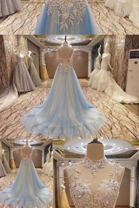 High Neck Lace Prom Dress Custom Made A Line Tulle Long Prom Party Gowns 2019 Women Pageant Gowns
