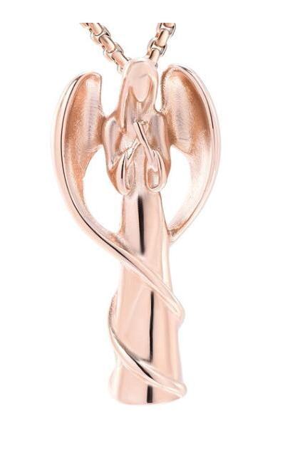Angel Wing Wrapped Fariy Stainless Steel cremation ash necklace keepsake urn memorial jewelry Rose Gold Colour 
